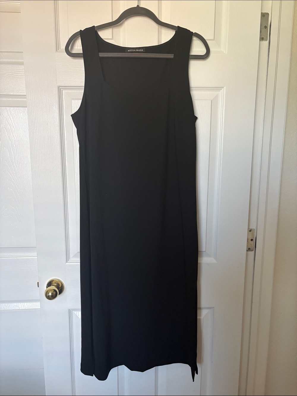 Boston Proper Classic Black Sleeveless Midi Shift Dress